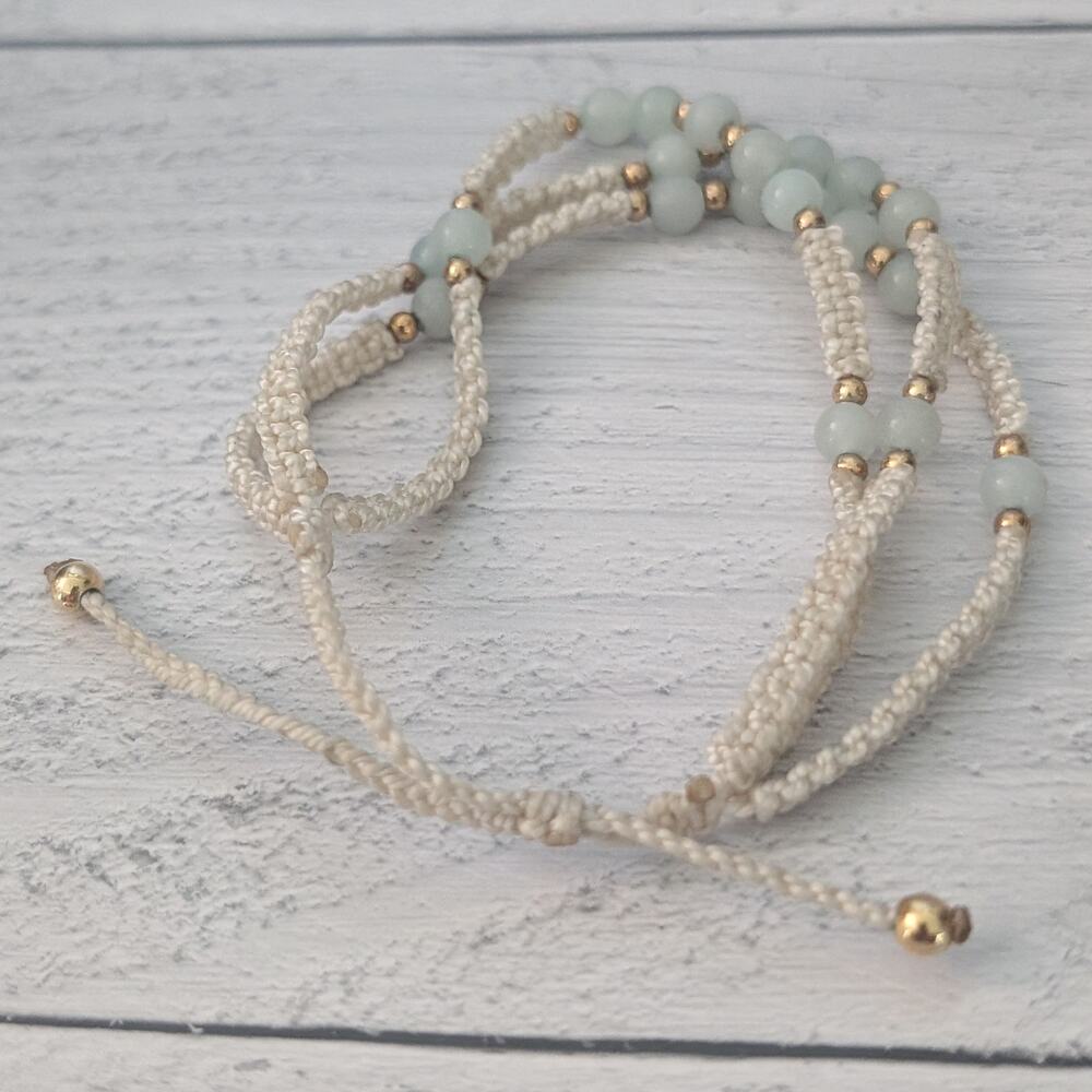 Adjustable Bracelet Multi Row Cream with Green-ish Beaded Accents - Picture 6 of 6